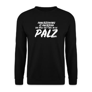 Annerschdwu is annerschd – Pfalz & Pfälzer Dialekt - Unisex Pullover - Schwarz - Vorne - Alina (178cm) & Michal (187cm)