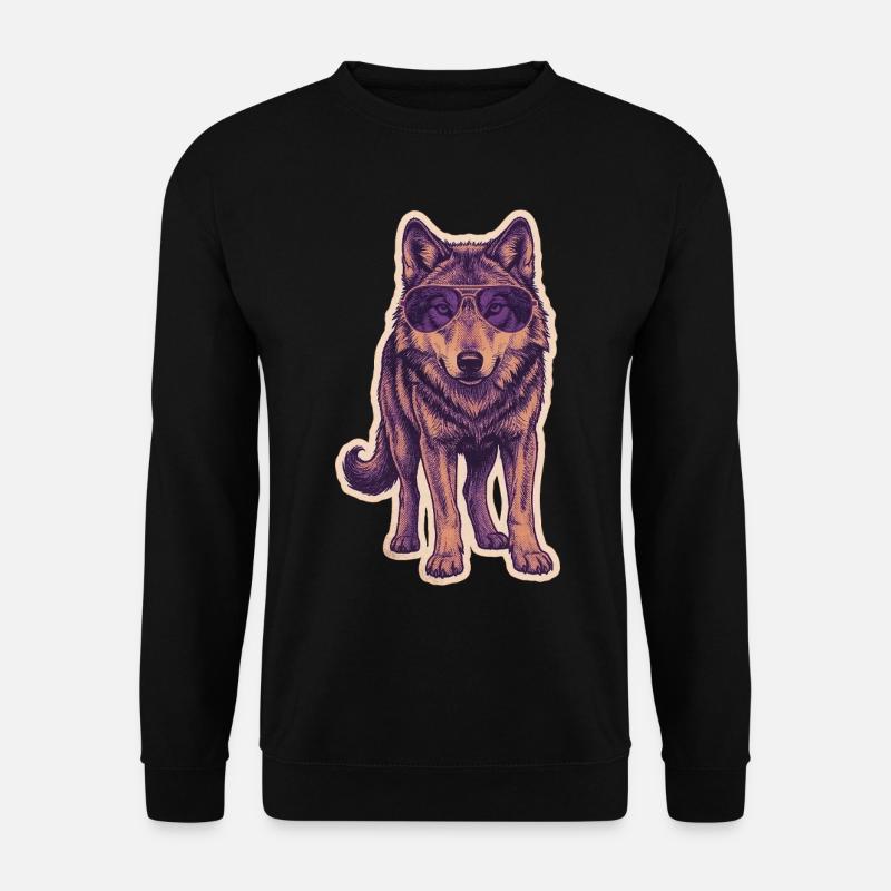 Wolf Mit Sonnenbrille - Unisex Pullover - Schwarz