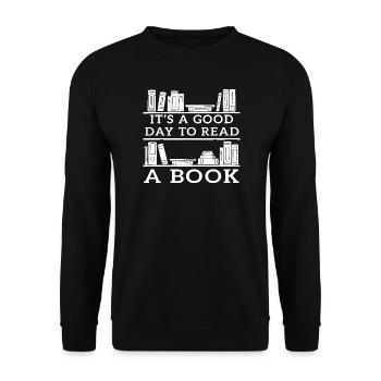 Es ist ein guter Tag, um ein Buch zu lesen - Unisex Pullover - Schwarz - Vorne - Alina (178cm) & Michal (187cm)