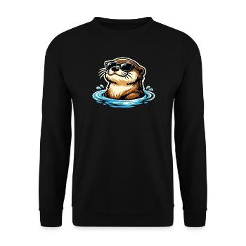Otter Lustig Tier Portrait Wildtier Cool - Unisex Pullover - Schwarz - Vorne - Alina (178cm) & Michal (187cm)