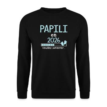 Papili en 2026 Cadeau Futur papy  - Sweat-shirt Unisexe - noir - Devant - Alina (178cm) & Michal (187cm)