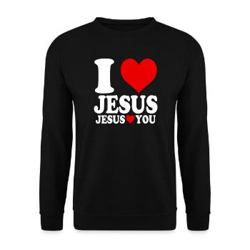 Ich liebe Jesus und Jesus liebt dich - Unisex Pullover - Schwarz - Vorne - Alina (178cm) & Michal (187cm)