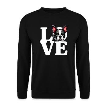 J’ADORE Boston Terrier Chien Amateur de Chiens Drôle - Sweat-shirt Unisexe - noir - Devant - Alina (178cm) & Michal (187cm)