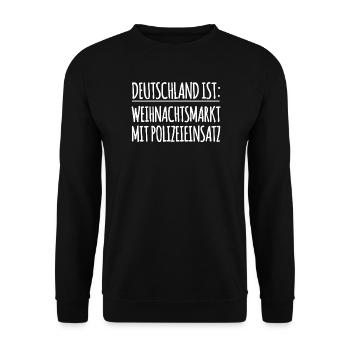 Satire Spruch Deutschland Weihnachtsmarkt - Unisex Pullover - Schwarz - Vorne - Alina (178cm) & Michal (187cm)