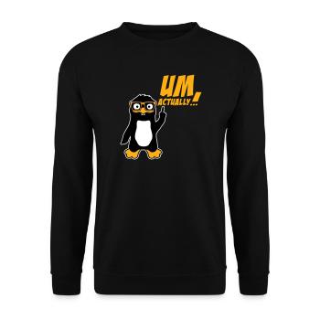 Pinguin Um Actually Lustig Nerd Klugscheißer Logo - Unisex Pullover - Schwarz - Vorne - Alina (178cm) & Michal (187cm)