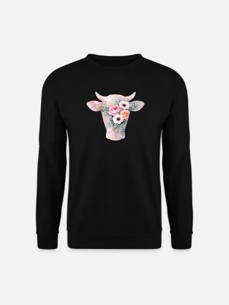 Kuh Silhouette Blumen - Unisex Pullover - Schwarz