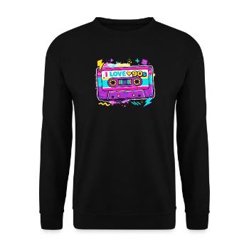 I Love 90s Kassette Grafik - Unisex Pullover - Schwarz - Vorne - Alina (178cm) & Michal (187cm)