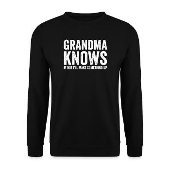 Oma weiß, wenn nicht, denke ich mir etwas Lustiges - Unisex Pullover - Schwarz - Vorne - Alina (178cm) & Michal (187cm)