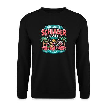 Schlager Party Crew Flamingo Offiziell - Unisex Pullover - Schwarz - Vorne - Alina (178cm) & Michal (187cm)