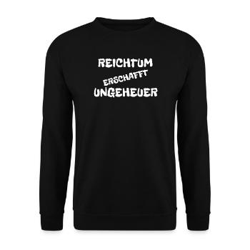 Reichtum erschafft Ungeheuer – Minimal Statement  - Unisex Pullover - Schwarz - Vorne - Alina (178cm) & Michal (187cm)