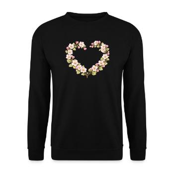 Frühlingsmotiv Apfelblüten Herzrahmen - Unisex Pullover - Schwarz - Vorne - Alina (178cm) & Michal (187cm)
