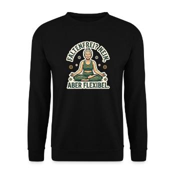 Yoga Senioren - Faltenfrei Nein Aber Flexibel - Unisex Pullover - Schwarz - Vorne - Alina (178cm) & Michal (187cm)