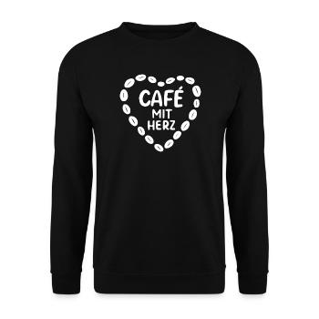 Café mit Herz Kaffeekunst - Unisex Pullover - Schwarz - Vorne - Alina (178cm) & Michal (187cm)