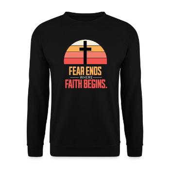 Fear Ends Where Faith Begins Retro Sonnenuntergang - Unisex Pullover - Schwarz - Vorne - Alina (178cm) & Michal (187cm)