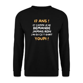 Funny Draw Boy Teen 17 Years Funny Birthday 17 - Sweat-shirt Unisexe - noir - Devant - Alina (178cm) & Michal (187cm)