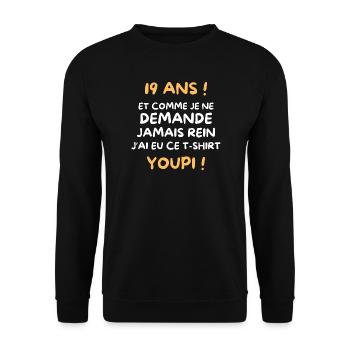 Funny Draw Boy Teen 19 Years Funny Birthday 19 - Sweat-shirt Unisexe - noir - Devant - Alina (178cm) & Michal (187cm)