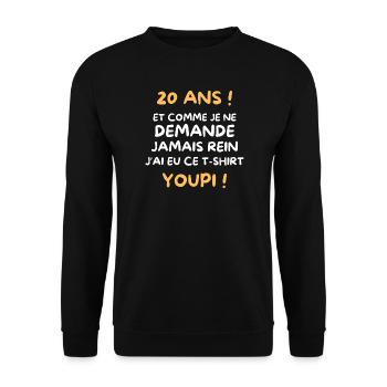 Funny Draw Boy Teen 20 Years Funny Birthday 20 - Sweat-shirt Unisexe - noir - Devant - Alina (178cm) & Michal (187cm)