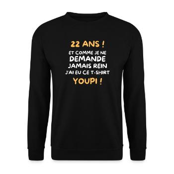 Funny Draw Boy Teen 22 Years Funny Birthday 22 - Sweat-shirt Unisexe - noir - Devant - Alina (178cm) & Michal (187cm)