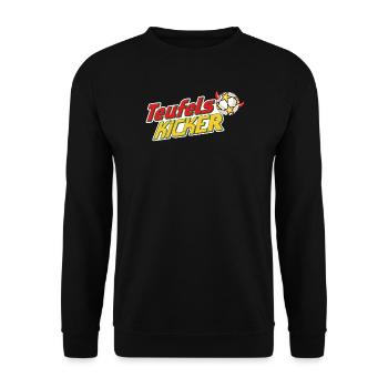 Teufelskicker Logoschriftzug Mit Fußball - Unisex Pullover - Schwarz - Vorne - Alina (178cm) & Michal (187cm)