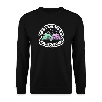 Bücherwurm Spruch - Süßes Leser Geschenk - Unisex Pullover - Schwarz - Vorne - Alina (178cm) & Michal (187cm)