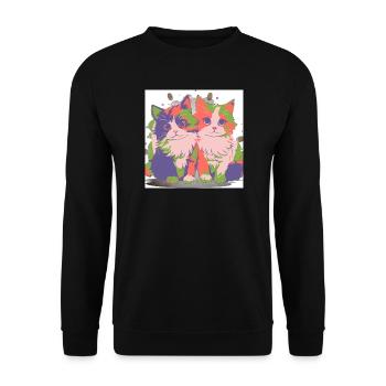Pop Color Duo-Kätzchen - Unisex Pullover - Schwarz - Vorne - Alina (178cm) & Michal (187cm)