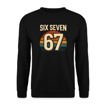 Six Seven 67 Italian Brainrot Retro Sunset Meme - Unisex Sweatshirt - black - Front - Alina (178cm) & Michal (187cm)