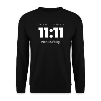 11:11 Nicht zufällig – Cosmic Timing Shirt - Unisex Pullover - Schwarz - Vorne - Alina (178cm) & Michal (187cm)