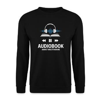 Hörbuch Buchliebhaber Geschichten Kopfhörern - Unisex Pullover - Schwarz - Vorne - Alina (178cm) & Michal (187cm)