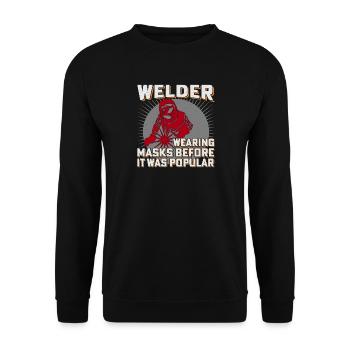 Schweißer Humor Masken Vorher Beliebt - Unisex Pullover - Schwarz - Vorne - Alina (178cm) & Michal (187cm)