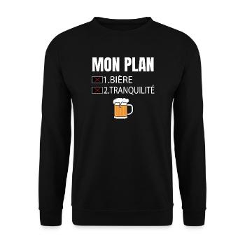 Mon Plan Bière et Tranquillité Humour - Sweat-shirt Unisexe - noir - Devant - Alina (178cm) & Michal (187cm)