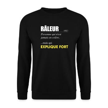 Râleur définition – Personne qui explique fort - Sweat-shirt Unisexe - noir - Devant - Alina (178cm) & Michal (187cm)
