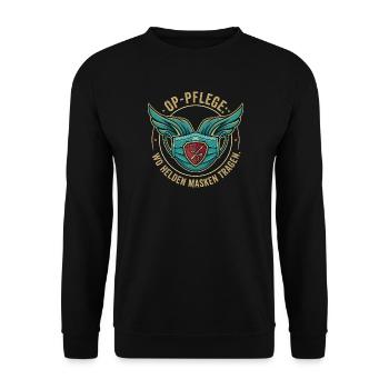 OP-Pflege Helden - Retro Design für Pflegekräfte - Unisex Pullover - Schwarz - Vorne - Alina (178cm) & Michal (187cm)