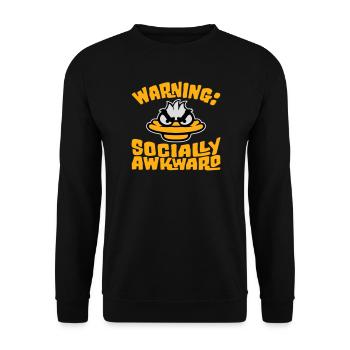 Ente Warning Socially Awkward Sozial Unbeholfen - Unisex Pullover - Schwarz - Vorne - Alina (178cm) & Michal (187cm)