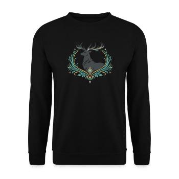Hirsch im Ornamentherz - Unisex Pullover - Schwarz - Vorne - Alina (178cm) & Michal (187cm)