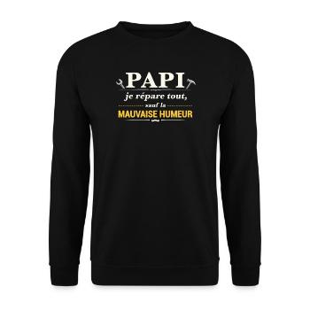 Papi je répare tout sauf la mauvaise humeur - Sweat-shirt Unisexe - noir - Devant - Alina (178cm) & Michal (187cm)