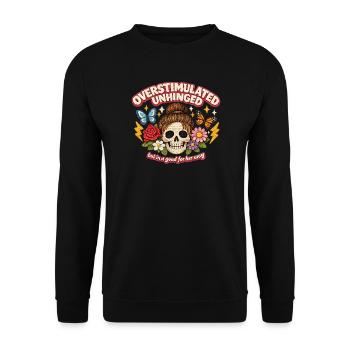 Overstimulated Skull with Flowers Patch - Unisex Sweatshirt - black - Front - Alina (178cm) & Michal (187cm)