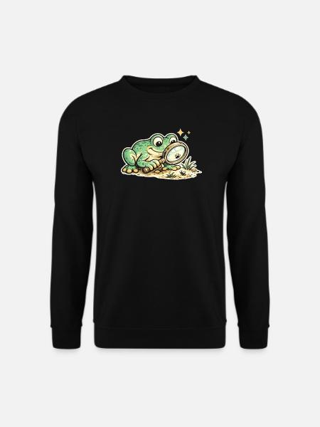 Frosch mit Lupe auf Spurensuche - Unisex Pullover - Schwarz