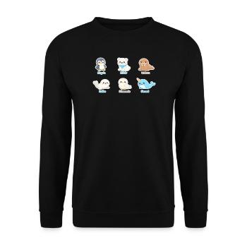 Kuschelige Arktis-Tierwelt - Unisex Pullover - Schwarz - Vorne - Alina (178cm) & Michal (187cm)