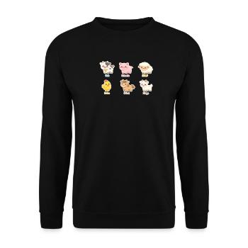 Kuschelige Tierfreunde Stickerset - Unisex Pullover - Schwarz - Vorne - Alina (178cm) & Michal (187cm)