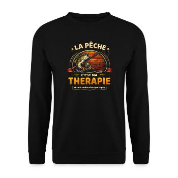 La pêche c’est ma thérapie – humour pêcheur - Sweat-shirt Unisexe - noir - Devant - Alina (178cm) & Michal (187cm)