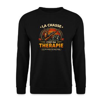 La chasse c’est ma thérapie – humour chasseur - Sweat-shirt Unisexe - noir - Devant - Alina (178cm) & Michal (187cm)