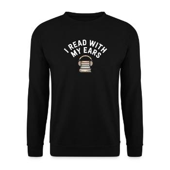 Hörbücher Lese Mit Meinen Ohren Geschenk - Unisex Pullover - Schwarz - Vorne - Alina (178cm) & Michal (187cm)
