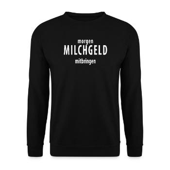 Milchgeld mitbringen Retro Spruch Schule - Unisex Pullover - Schwarz - Vorne - Alina (178cm) & Michal (187cm)