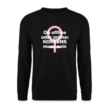 OB OFFLINE ODER ONLINE: KONSENS! ♀ FEMALE POWER - Unisex Pullover - Schwarz - Vorne - Alina (178cm) & Michal (187cm)