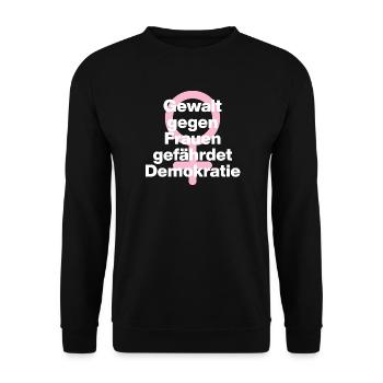 GEWALT GEGEN FRAUEN GEFÄHRDET DEMOKRATIE ♀ - Unisex Pullover - Schwarz - Vorne - Alina (178cm) & Michal (187cm)