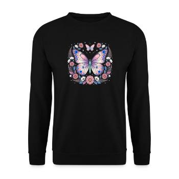 Papillon pastel dans une couronne de fleurs - Sweat-shirt Unisexe - noir - Devant - Alina (178cm) & Michal (187cm)