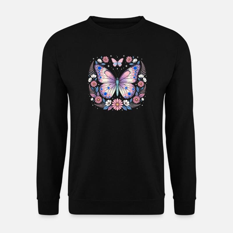 Pastellschmetterling im Blütenkranz - Unisex Pullover - Schwarz