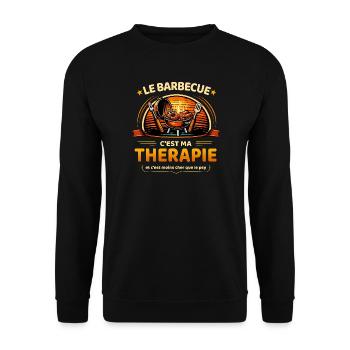 Le barbecue c’est ma thérapie – humour grillade - Sweat-shirt Unisexe - noir - Devant - Alina (178cm) & Michal (187cm)
