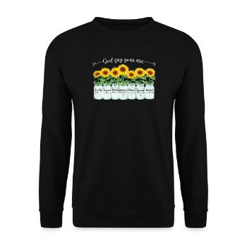 Inspirierende Christliche Sonnenblumen Jesus - Unisex Pullover - Schwarz - Vorne - Alina (178cm) & Michal (187cm)
