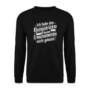 Kleingedruckte beim Erwachsenwerden - Unisex Pullover - Schwarz - Vorne - Alina (178cm) & Michal (187cm)